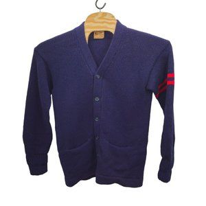 VTG Princeton Varsity Sweater Blue Thick Heavy All Wool Knit Button Front Pocket